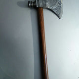Damascus Steel Handmade Custom Viking Smoke Pine Tomahawk Axe with Rosewood Handle and Leather Sheath - By KBS Knives Store