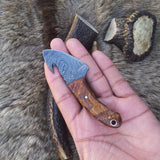 Mini Guthook Knife - Custom Damascus Steel Blade & Rosewood Handle