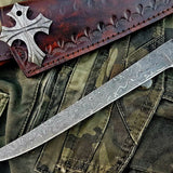 KBS Knives Store Handmade Damascus Steel Fillet Boning Knife with Bone and Steel Bolster Handle and Leather Sheath