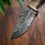Deer Skinning Knife Custom Handmade Full Tang Damascus Steel with Olivewood Handle, 8.5-inch - The Olivecrest