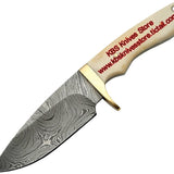 Custom Handmade Damascus Steel Hunters Knife with Bone Handle