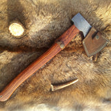 Handmade Custom Viking Axe with Damascus Steel Blade, Rosewood Handle, and Leather Sheath - KBS Knives Store