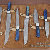 Full Tang Custom Handmade Damascus Steel Kitchen Knives Set