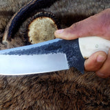 Custom Handmade 1095 Best Hunting Knife | Camel Bone Handle with Brass Lanyard Hole | 10.5 Inches | Leather Sheath | KBS Knives