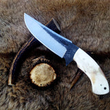 Custom Handmade 1095 Best Hunting Knife | Camel Bone Handle with Brass Lanyard Hole | 10.5 Inches | Leather Sheath | KBS Knives