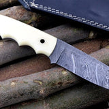 Custom Handmade Damascus Hunters Knife with Leather Sheath