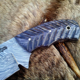 Custom Damascus Steel Field Dressing Deer Skinning Knife with Exotic Pakka Wood Handle – 8.5 Inch Hunting Knife