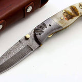 Everyday Carry Damascus Steel Pocket Knife - Mountain Ram Elegance