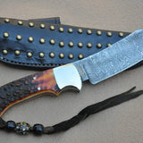 Full Tang Custom Handmade Damascus Steel Hunting Skinning Knife