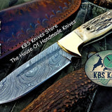 Custom Handmade Damascus Steel Hunting Skinning Camping Knife