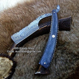 Luxury Antique Razor with Damascus Steel Blade and Exotic Pakka Wood, Brass Liner Handle - Includes Leather Case - Available Exclusively at KBS Knives Store