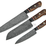 Custom Handmade Raindrop Damascus Steel 3/Pcs Kitchen/Chef knives Set