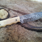The Wilderness Edge: Custom Handmade Damascus Steel Outdoor Hunting Knife | Bone Handle | 10 Inches | KBS Knives