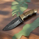 Deer Skinning Knife Custom Handmade Full Tang Damascus Steel with Olivewood Handle, 8.5-inch - The Olivecrest