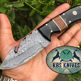 Full Tang Custom Handmade Raindrop Damascus Steel Guthook Skinning Knife