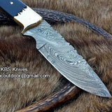 Custom Handmade 9-Inch Damascus Fixed-Blade Hunting Knife with Buffalo Horn Handle | KBS Knives Store