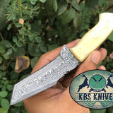 Beautiful Custom Handmade Damascus Steel EDC Tanto Blade Knife