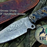 Custom Handmade Damascus Steel Hunting Skinning Camping Knife