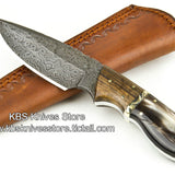 Custom Handmade Raindrop Damascus Steel Hunting Skinning Knife