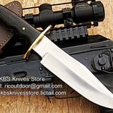 Original Best Bowie Knife - Custom Handcrafted Full Tang D2 Steel Blade, Red Micarta Handle with Brass Guard, 12" Overall Length | Leather Sheath | KBS Knives