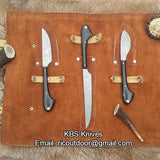 Outdoor Edge Knife Sets – 3-Piece Damascus Steel Hunting Kit with Buffalo Horn Handles