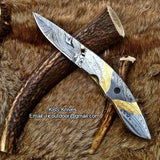 Everyday Carry Hand Engraved Damascus Steel Folding Pocket Knife with Steel & Brass Handle – The MasterCraft