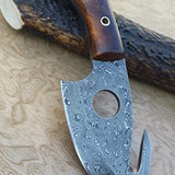 Handmade Full Tang Damascus Guthook Knife