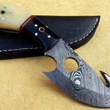 Custom Handmade Damascus Steel Guthook Knife