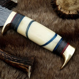 The Artisan's Blade: Custom Handmade Damascus Steel Hunting Knife | Camel Bone & Brass Accents | 9 Inches | KBS Knives