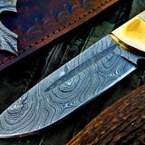 Custom Handmade Damascus Steel Hunting Skinning Camping Knife