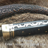 Custom Handmade 9-Inch Damascus Fixed-Blade Hunting Knife with Buffalo Horn Handle & Brass Guard | KBS Knives Store