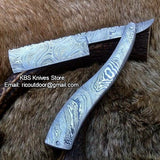 Premium Antique Razor with Damascus Steel Blade and Damascus Steel Scales Handle - Includes Leather Case - Available Exclusively at KBS Knives Store