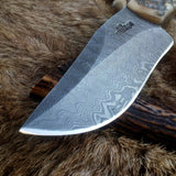 Custom Handmade Damascus Hunting Knife | Full Tang Damascus Steel with Sheep Horn Handle | 9.5 Inches | Leather Sheath | KBS Knives