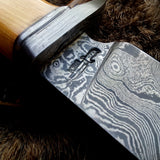 Custom Handmade Damascus Hunting Knife | Olivewood Handle with Damascus Guard | 12 Inches | Leather Sheath | KBS Knives