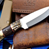 Custom Handmade D2 Steel Hunting Knife with Antler Handle