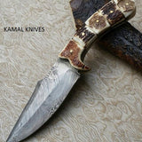 Custom Handmade Damascus Hunters Knife with Leather Sheath
