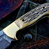 Custom Handmade Damascus Steel Hunting Skinning Camping Knife