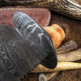 KBS Knives: Custom Handmade Damascus Hunting Knife | 12 Inches | Colored Camel Bone Handle