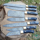 Full Tang Custom Handmade Damascus Steel Kitchen Knives Set