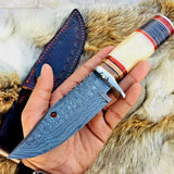 Custom Handmade Damascus Blade Hunting Skinning Knife