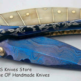 New Custom Handmade Patina-Color Damascus EDC Folding Knife