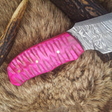 Exotic Pink Pakka Wood Damascus Steel Drop Point Skinning Knife – 7 Inch Overall Length