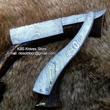Premium Antique Razor with Damascus Steel Blade and Damascus Steel Scales Handle - Includes Leather Case - Available Exclusively at KBS Knives Store
