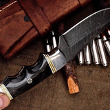 Custom Handmade Deer Hunting Knife with Damascus Steel Blade