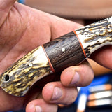Custom Handmade D2 Steel Hunting Knife with Antler Handle