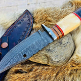 Custom Handmade Big Hunting Knife with Damascus Steel Blade