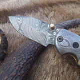 Everyday Carry Damascus Steel Folding Pocket Knife with Bone Handle & Damascus Bolster