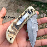 Damascus steel handmade folding knife
