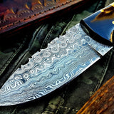 Custom Handmade Raindrop Damascus Steel Skinning Knife