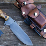 O1 Steel Handmade Custom Survival Camping Knife with Burl Wood Handle, 10.5 Inches Length and Leather Sheath - For Sale by KBS Knives Store